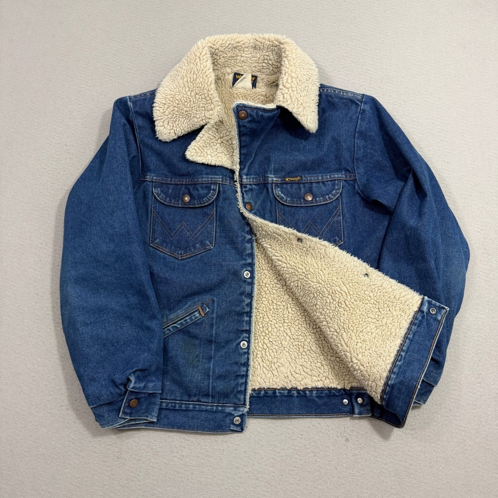 Vintage Wrangler Denim Jacket Men's Large Blue Sherpa Lined Trucker USA Made 80s
